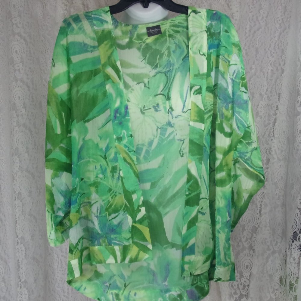 Chico's Traveler Kimono In Green Tropical Print Nwot
